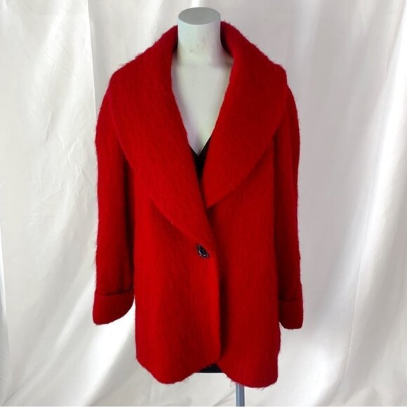 WINDSMOOR  RED TRENCH COAT OVERSIZED MOHAIR VIRGIN WOOL COAT MADE IN UKRAINE 14 - Picture 4 of 15